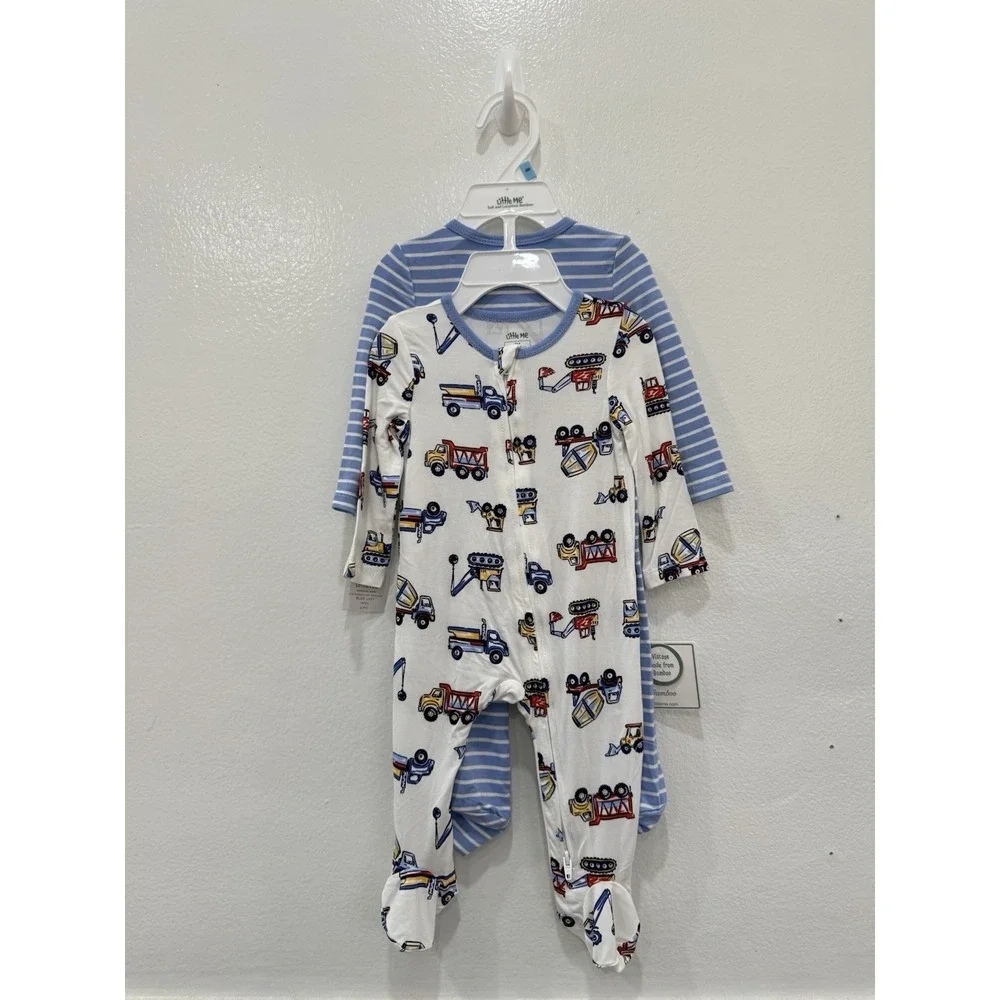 Little Me Baby Boys 6M Bamboo 2 Piece Footed Sleeper Set Construction Trucks NWT